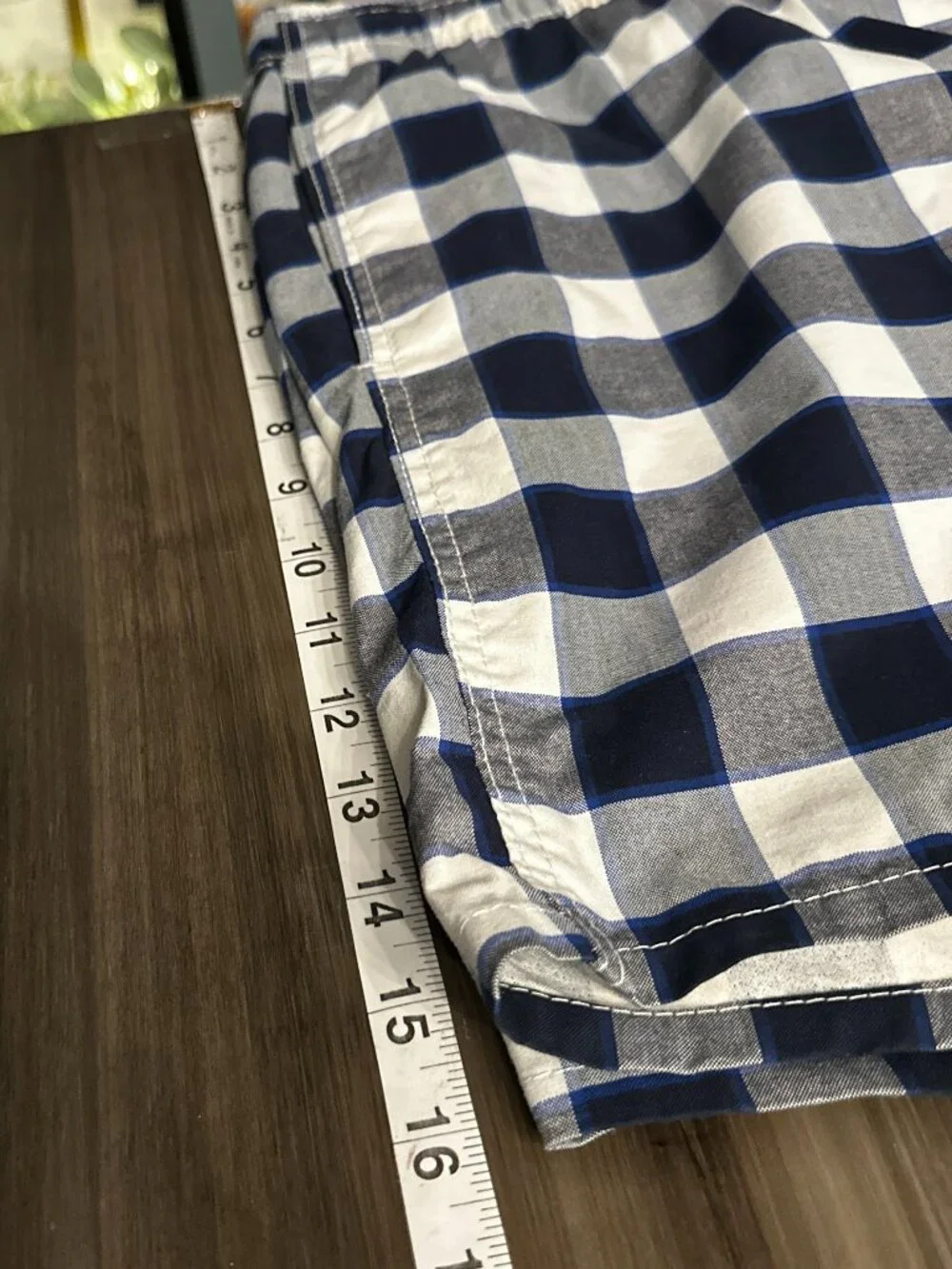 Hollister Men’s Swim Trunks Shorts Suit Plaid Blue White Drawstring Size XL